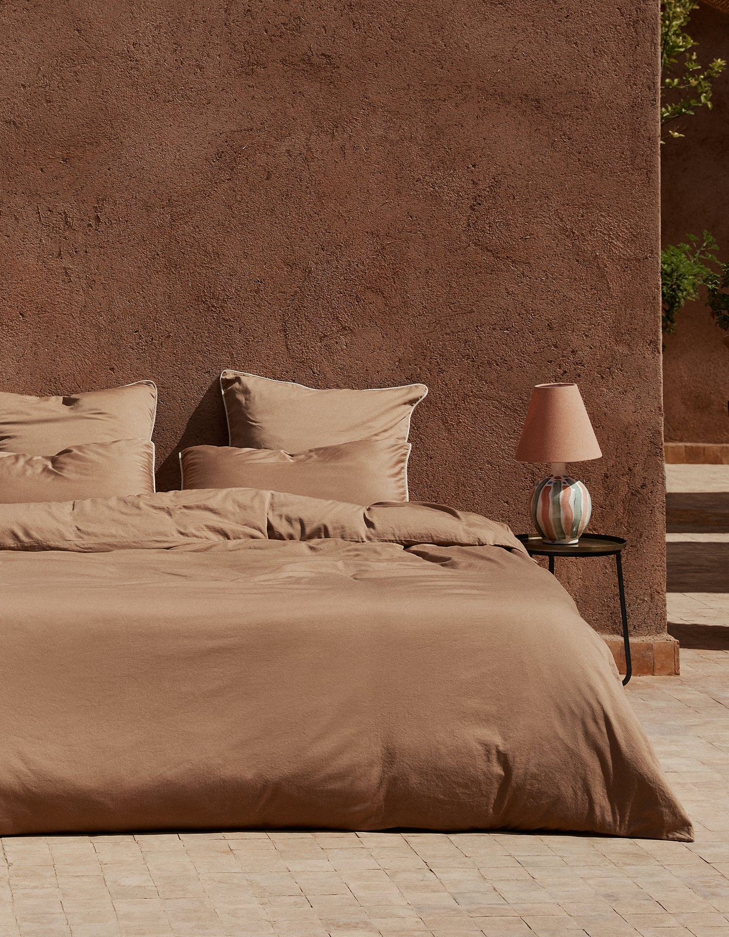 Housse de couette en satin de coton lavé - Tabac