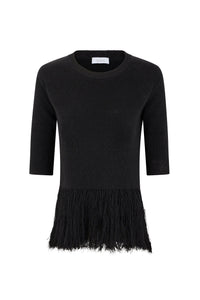 Top à franges en lin - Black