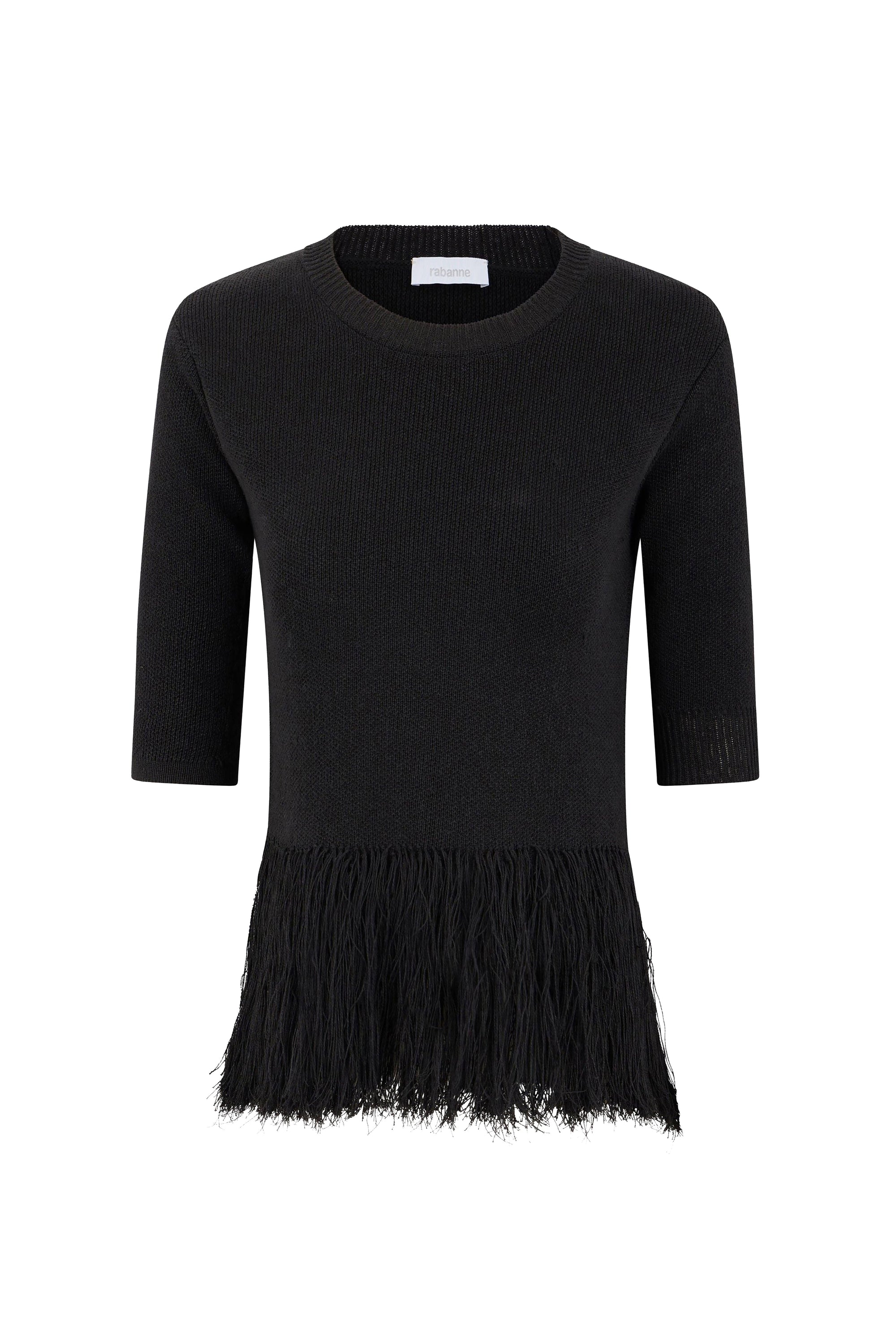 Top à franges en lin - Black