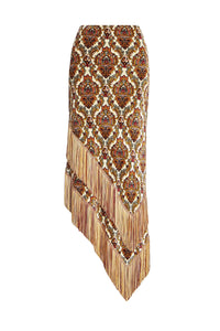 Asymmetrical long skirt with fringes - Cashmere