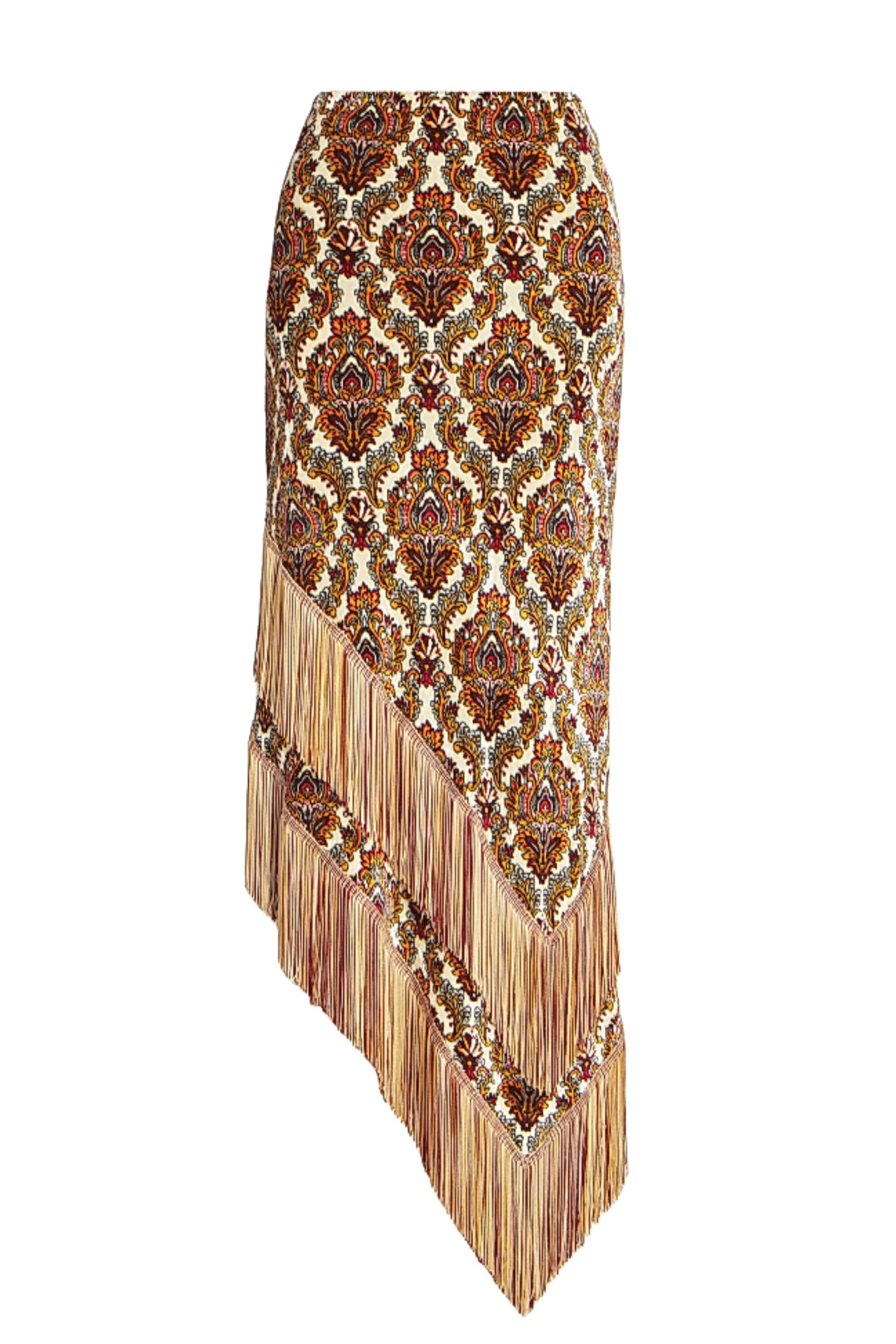Jupe longue asymétrique à franges - Cachemire