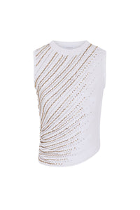 T-shirt sans manches à sequins - White & Gold