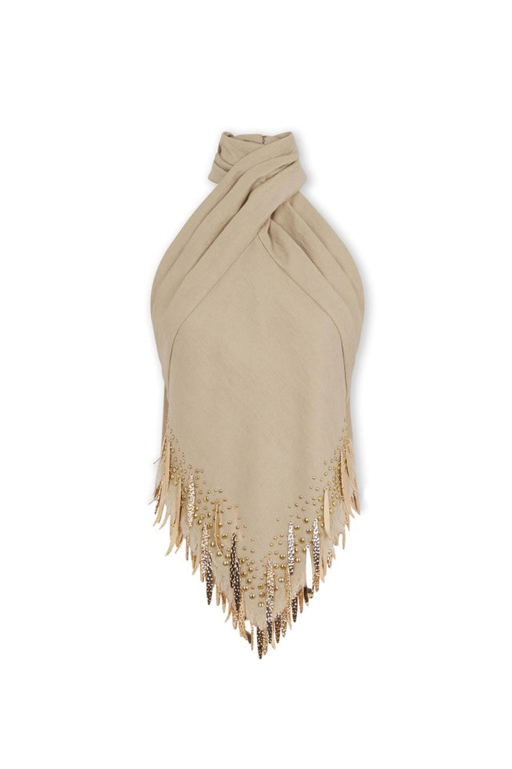 Halter top with wool fringes - Sable