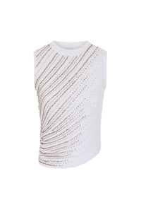 Sequin sleeveless T-shirt - White & Gold