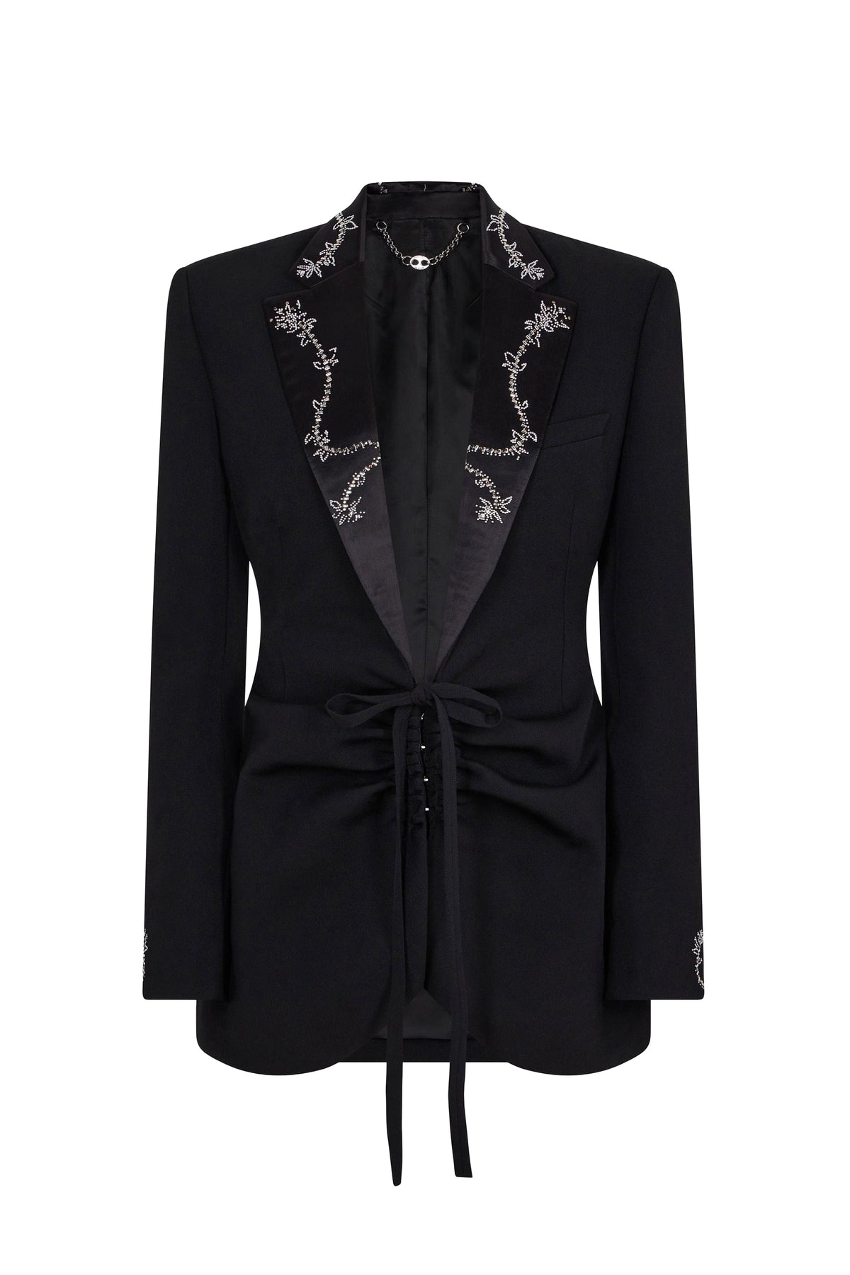 Blazer à col brodé ceinturé - Black