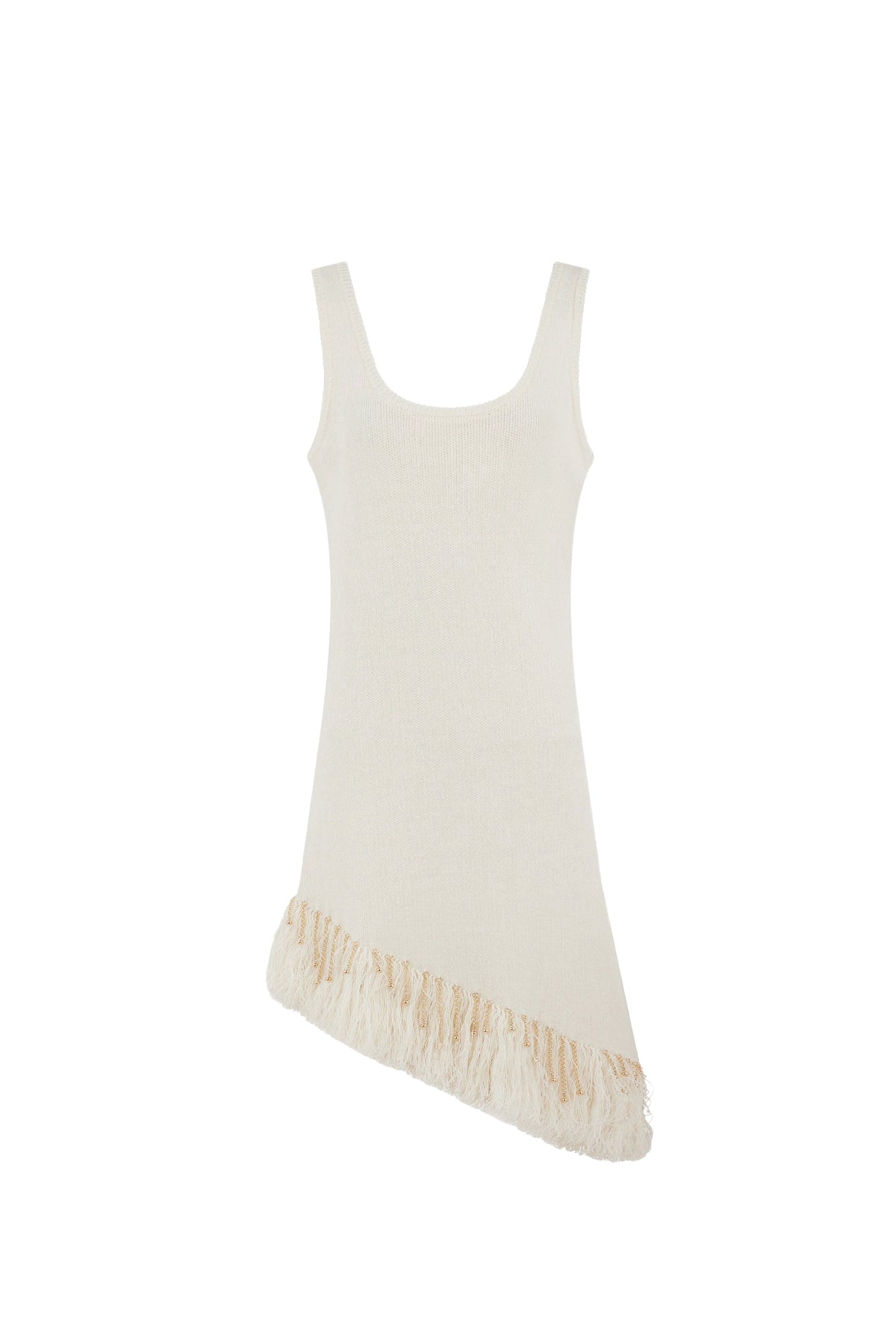 Robe asymétrique à franges en lin - Natural White