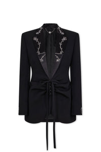 Blazer à col brodé ceinturé - Black