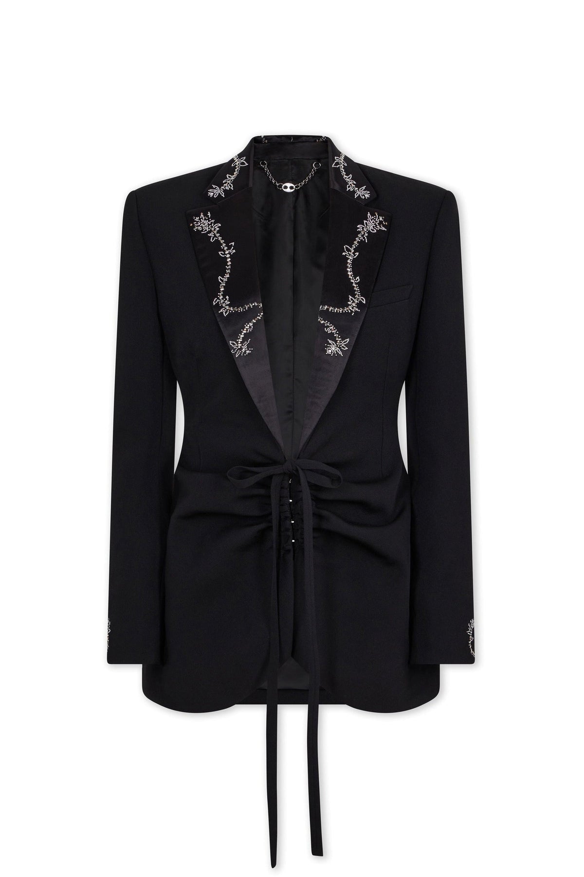 Blazer à col brodé ceinturé - Black