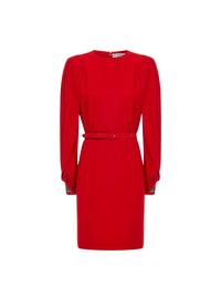 Robe à manches bouffantes avec ceinture - Rouge