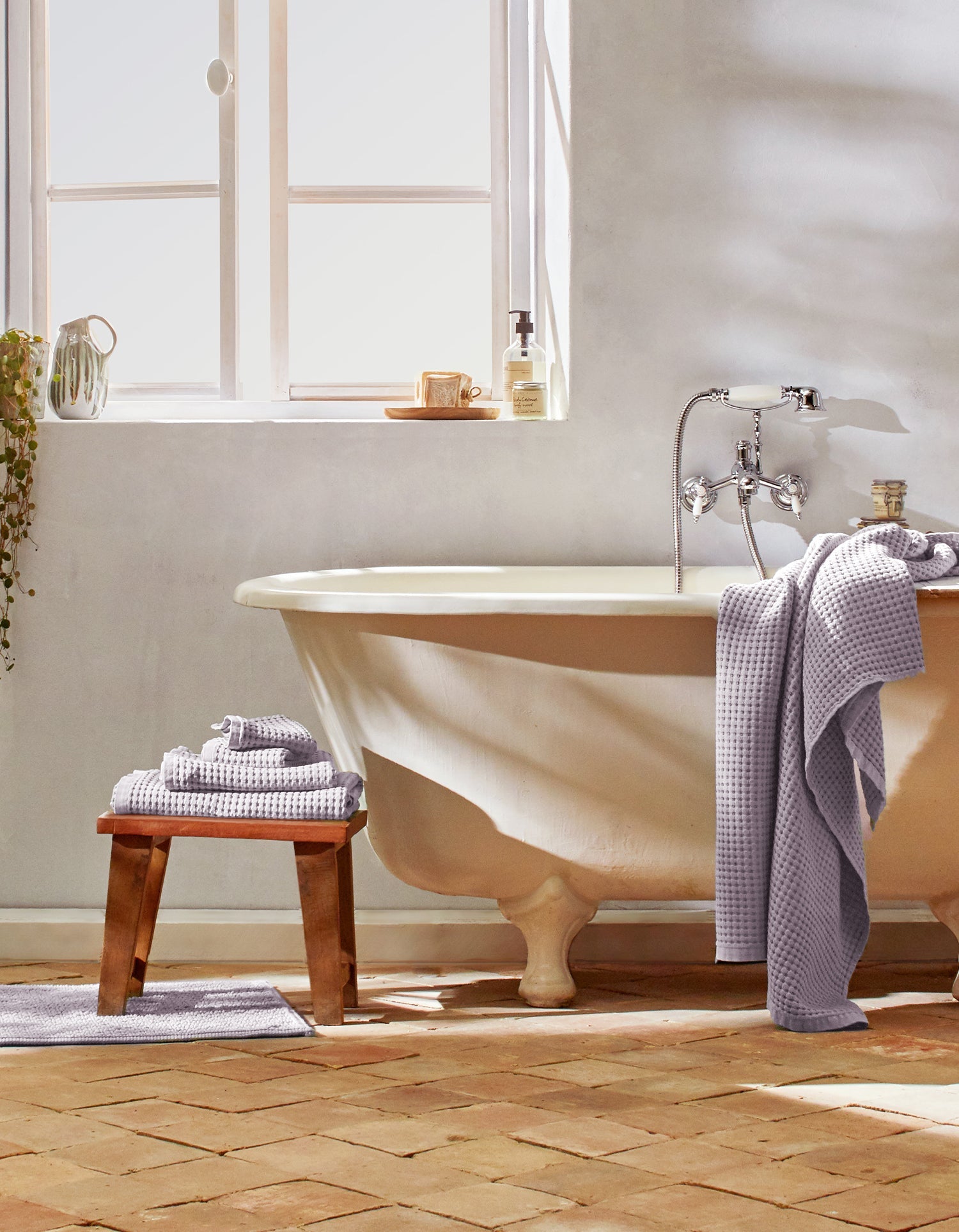 Serviette de toilette en coton nid d'abeille - Lilas