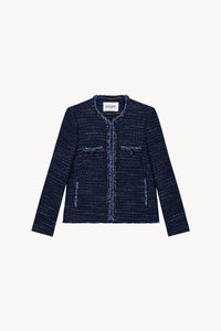 Veste col rond tresse + frange - Marine