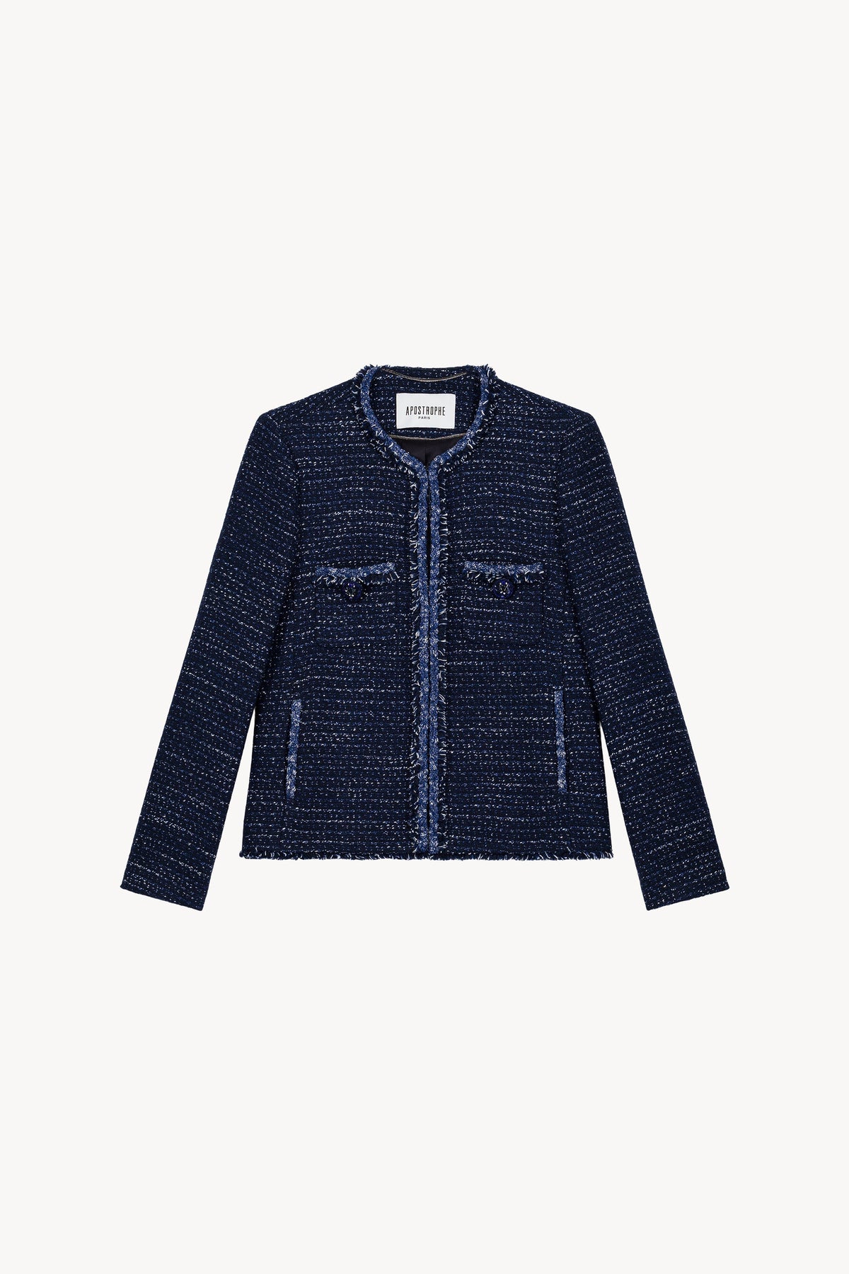 Veste col rond tresse + frange - Marine