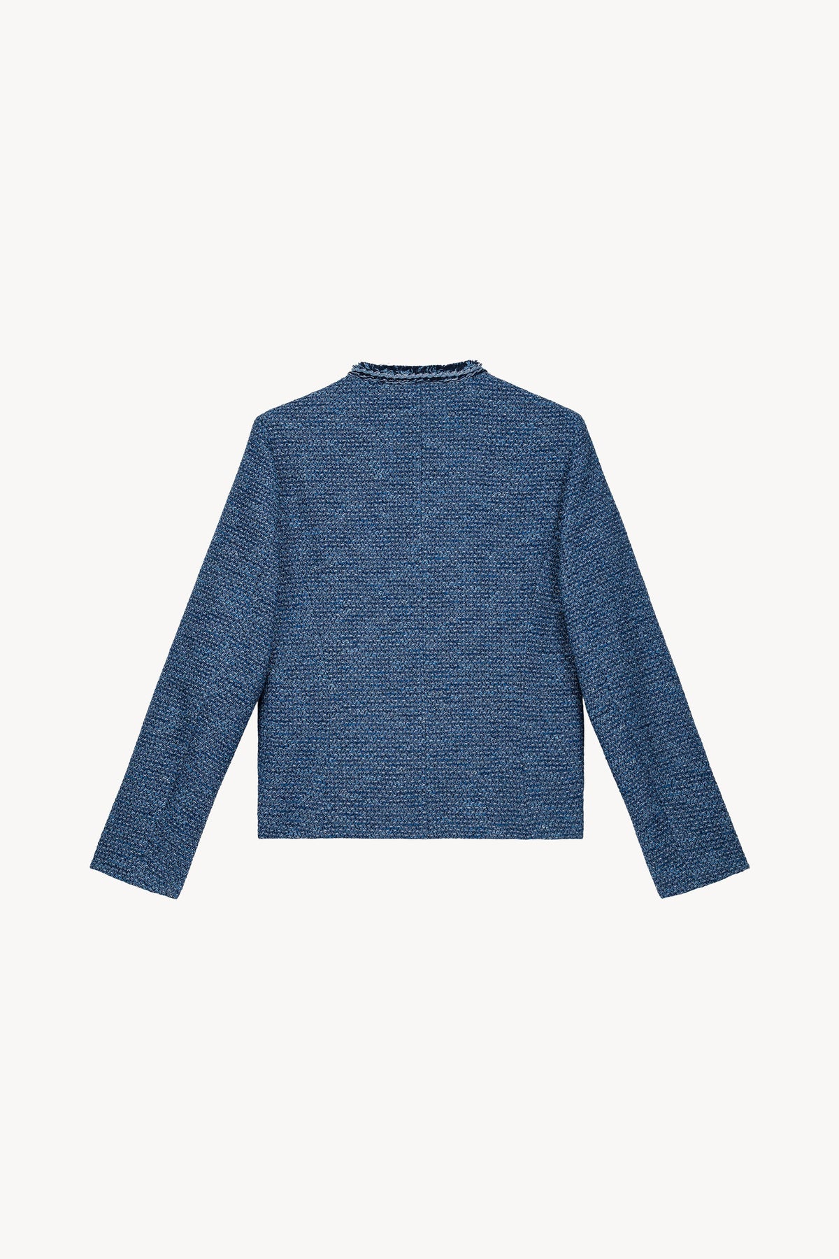 Veste col rond tresse + frange - Bleu Denim