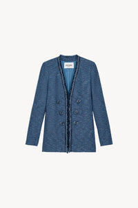Veste blazer sans col - Bleu Denim