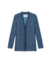 Veste longue texturée à boutons - Bleu