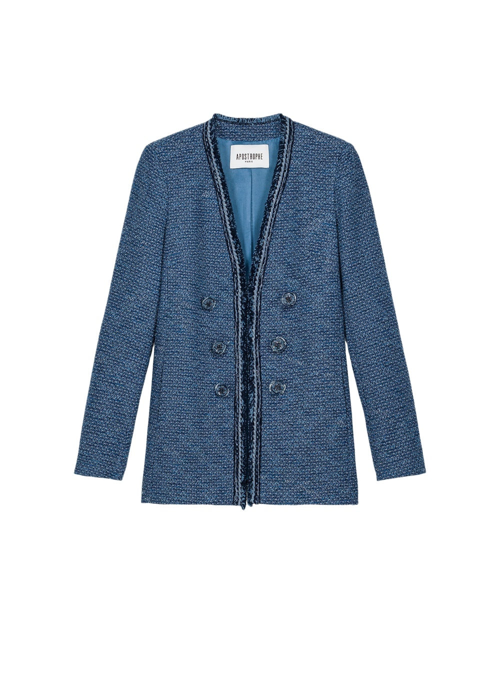 Veste longue texturée à boutons - Bleu