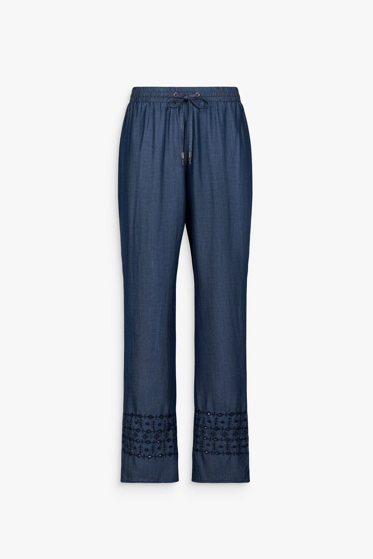 Pantalon droit fluide broderie - Bleu Denim