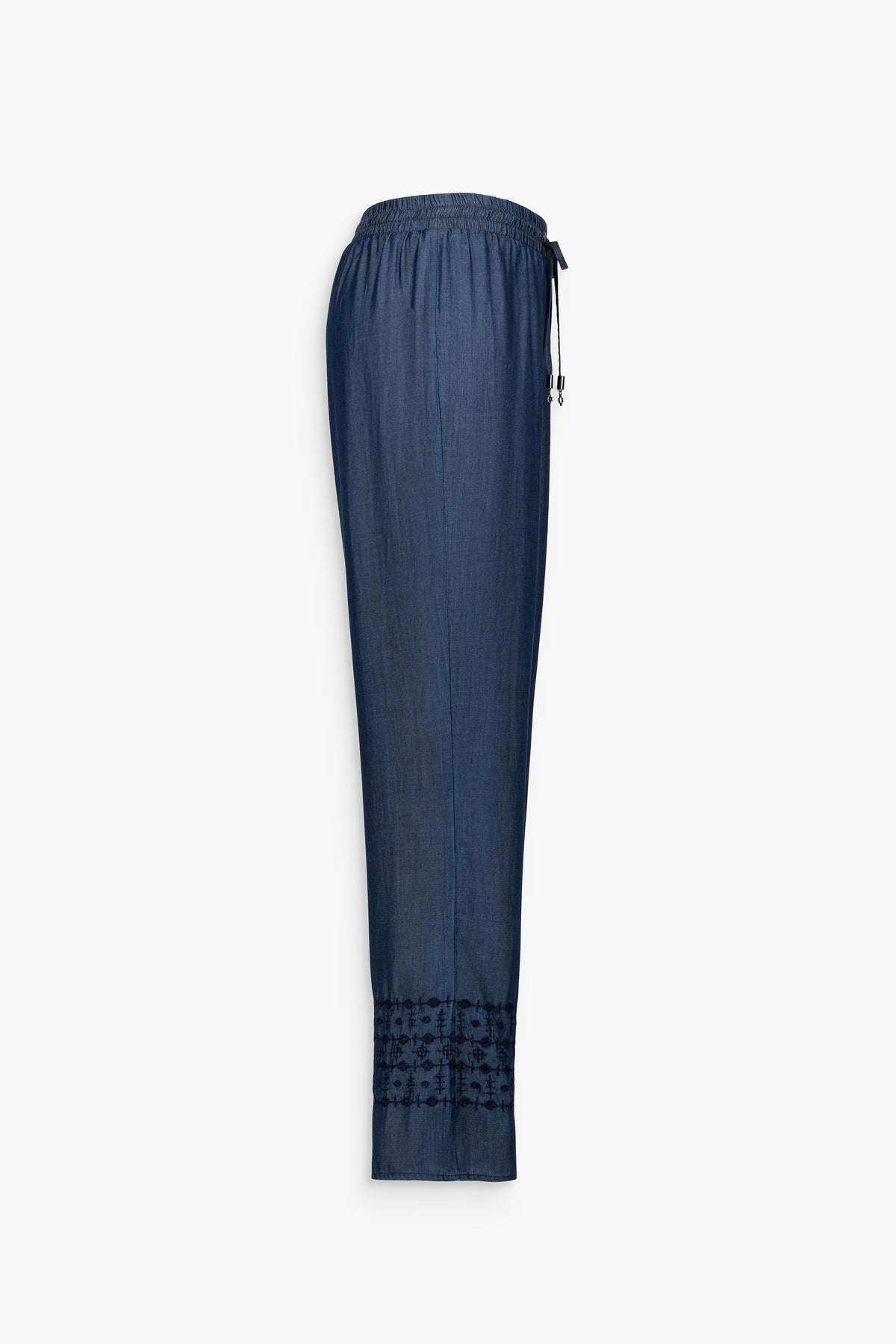 Pantalon droit fluide broderie - Bleu Denim