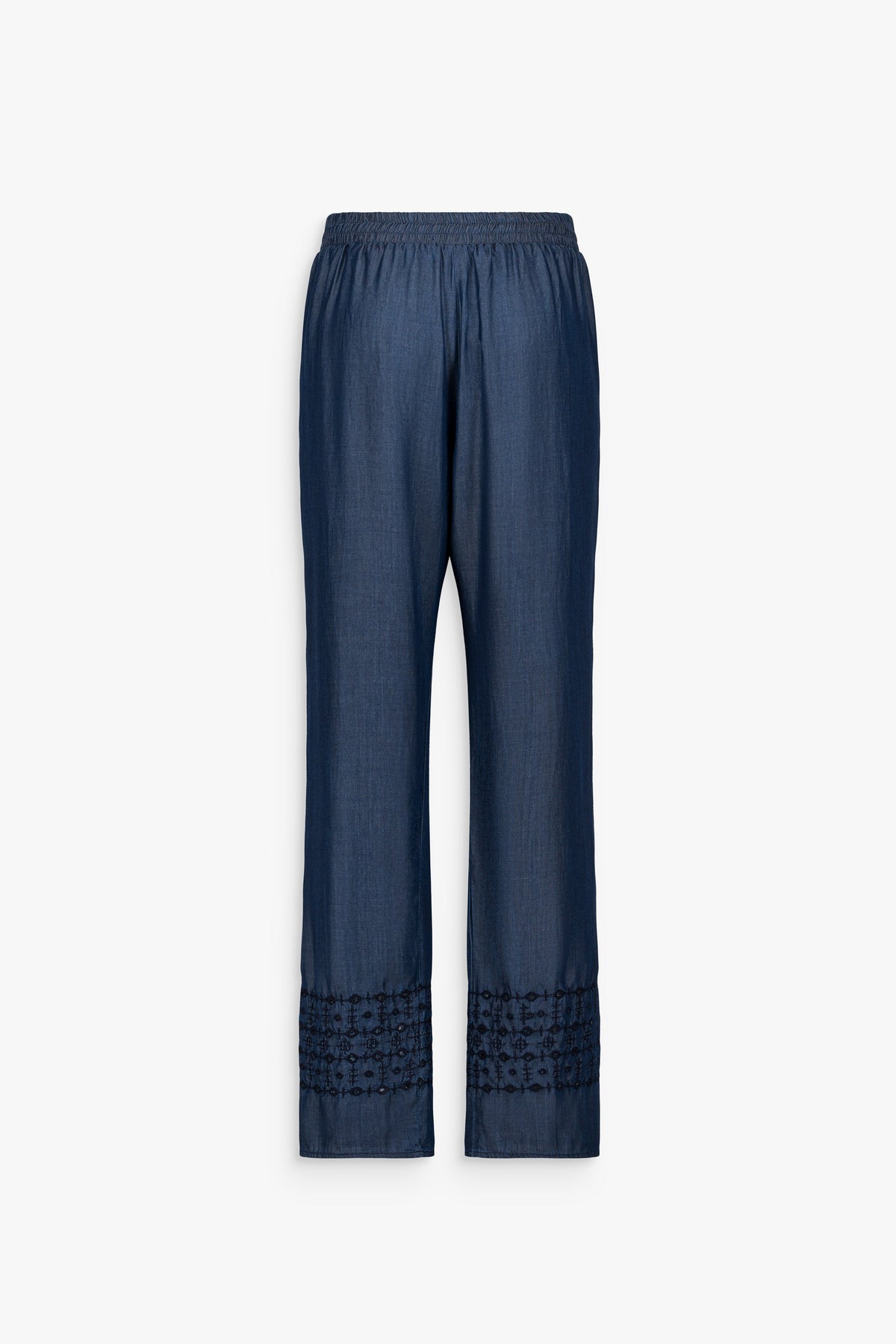 Pantalon droit fluide broderie - Bleu Denim