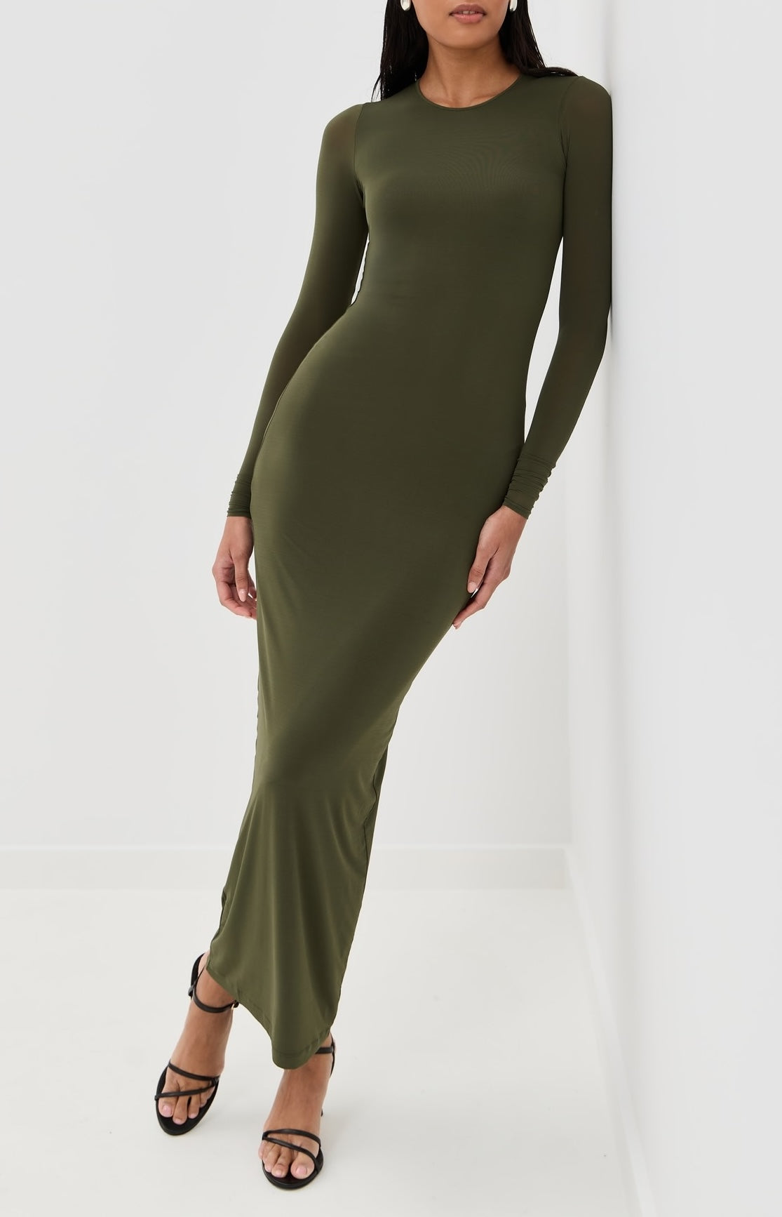 Sheer Dress Midi - Military