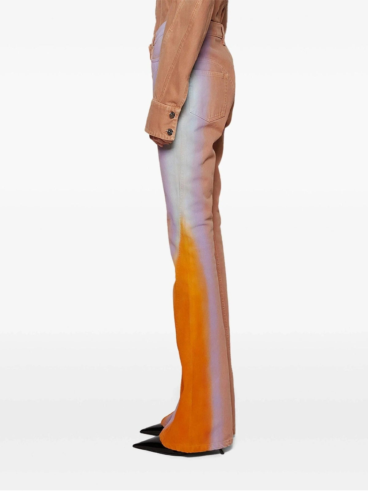 TAN/ ORANGE BLUE LILAC // tan gradient-effect flared jeans