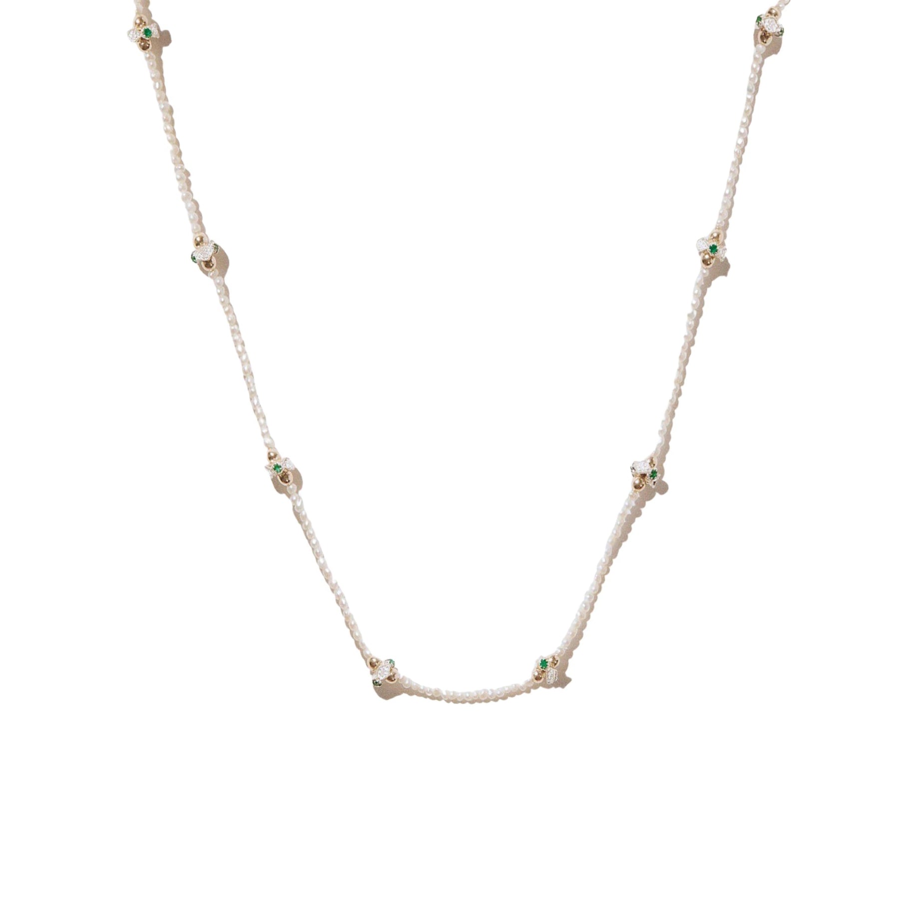 Collier Chelsea N°1 en or jaune et argent sertie de diamant - Émeraude & Perle
