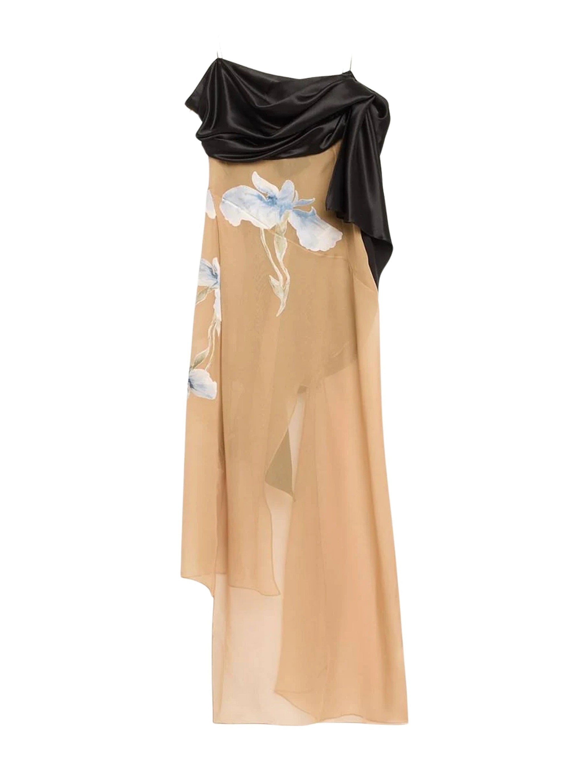 Robe avec broderies florales en soie - Beige & Blue