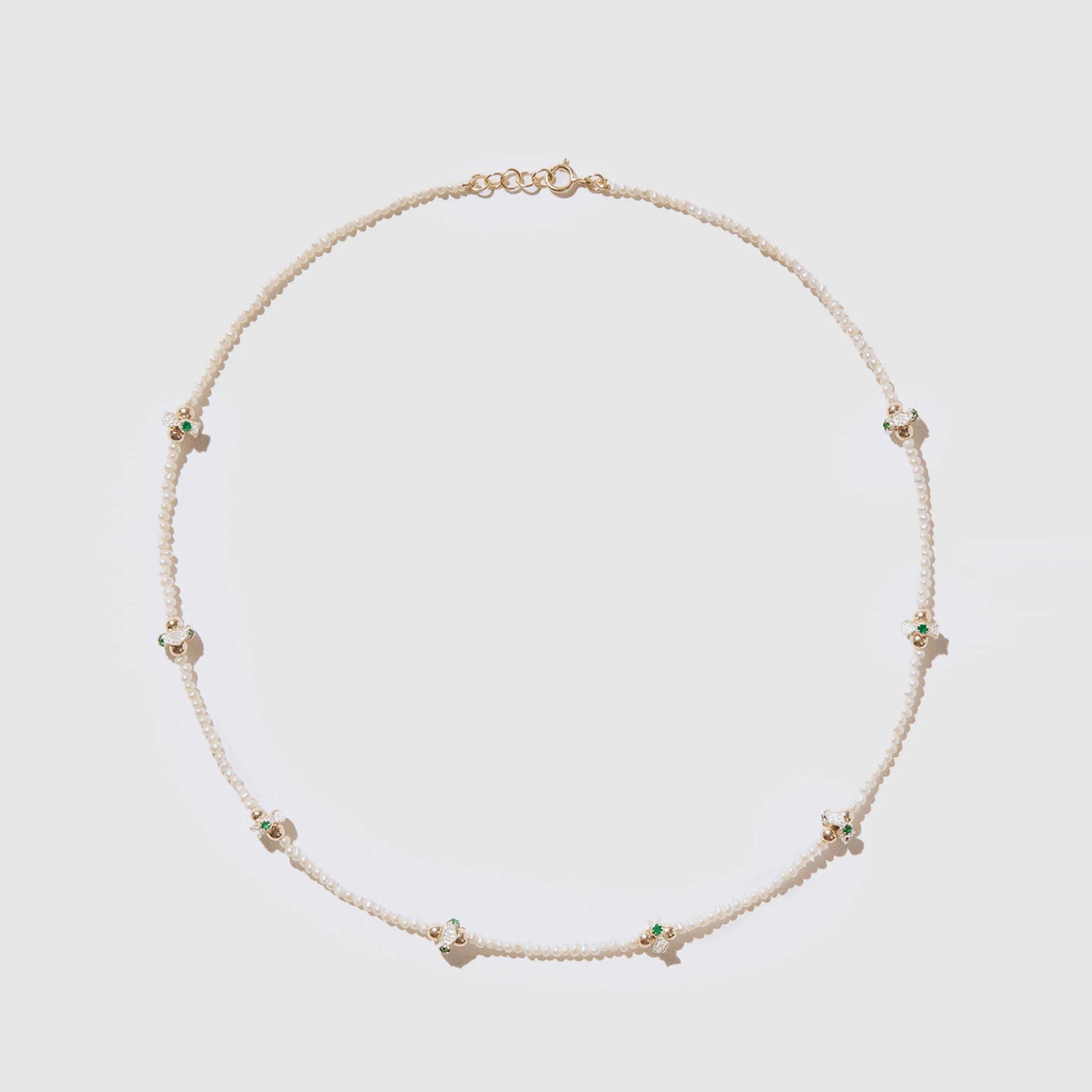 Collier Chelsea N°1 en or jaune et argent sertie de diamant - Émeraude & Perle