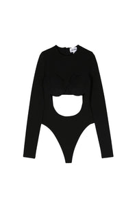 Long-sleeved knitted bodysuit - Black
