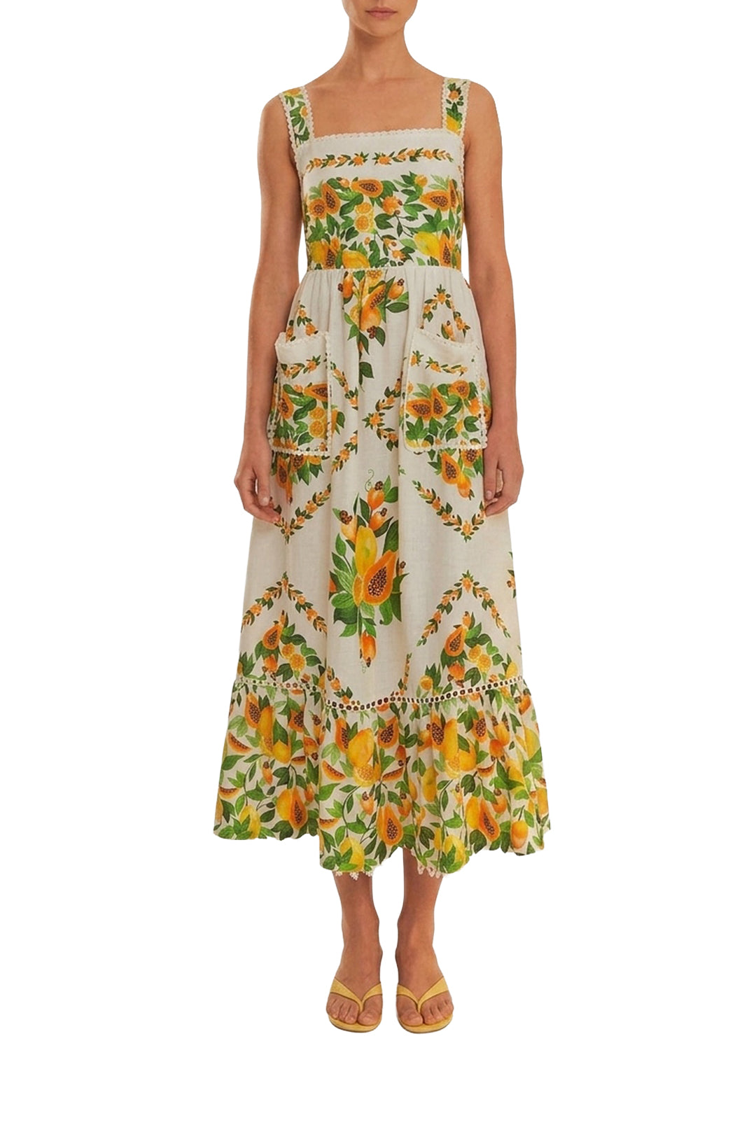 Robe midi Papaya Salad en lin - Jaune