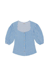 Crepe print button-down blouse - Strong Blue