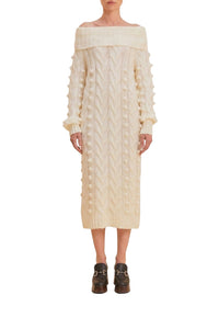 Braided midi knitted dress - White