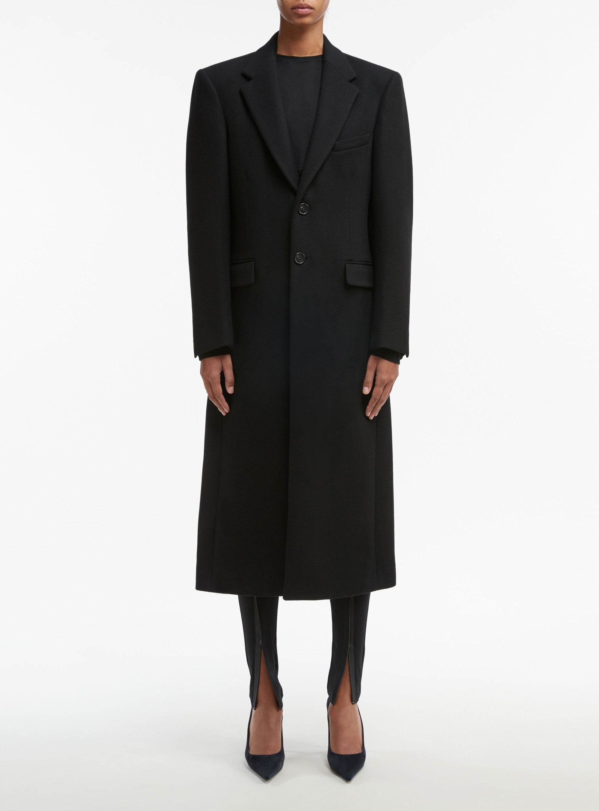 Manteau à simple boutonnage en laine - Black