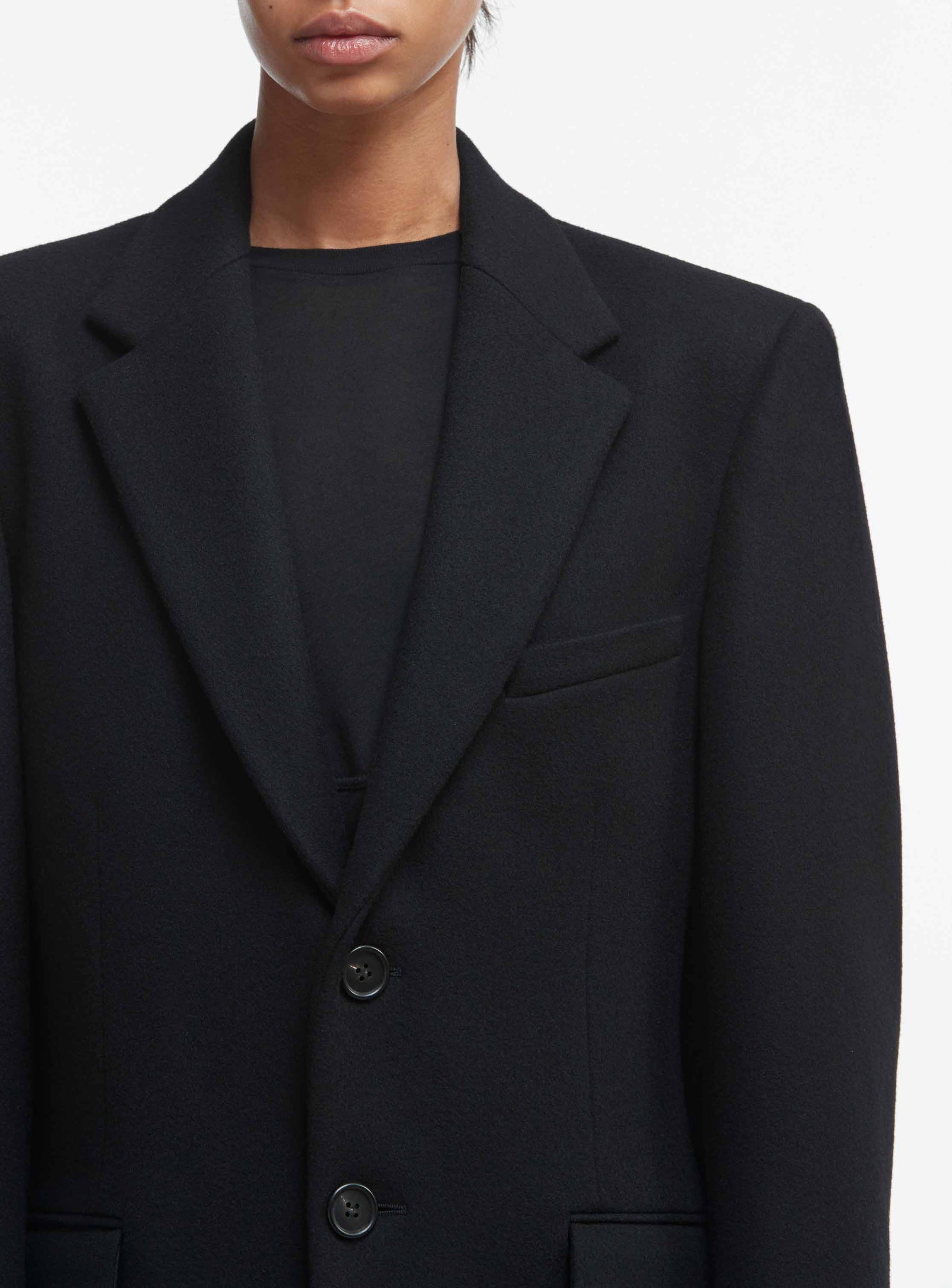 Manteau à simple boutonnage en laine - Black