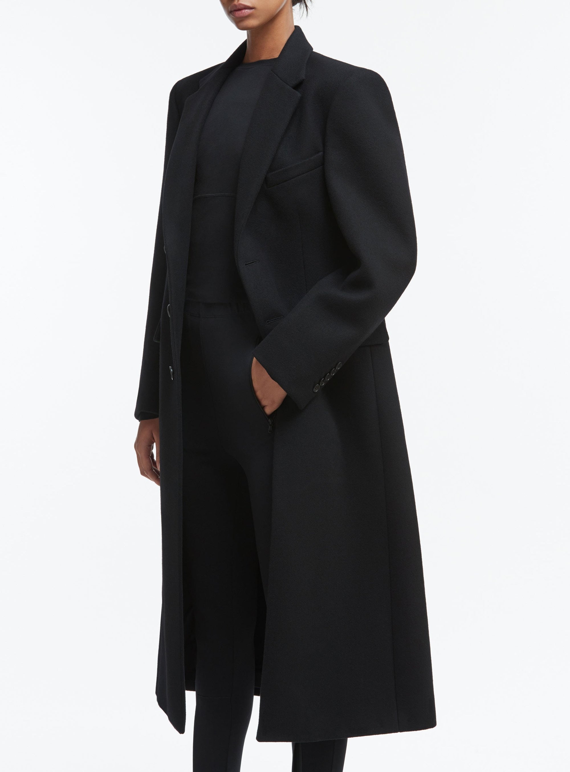 Manteau à simple boutonnage en laine - Black