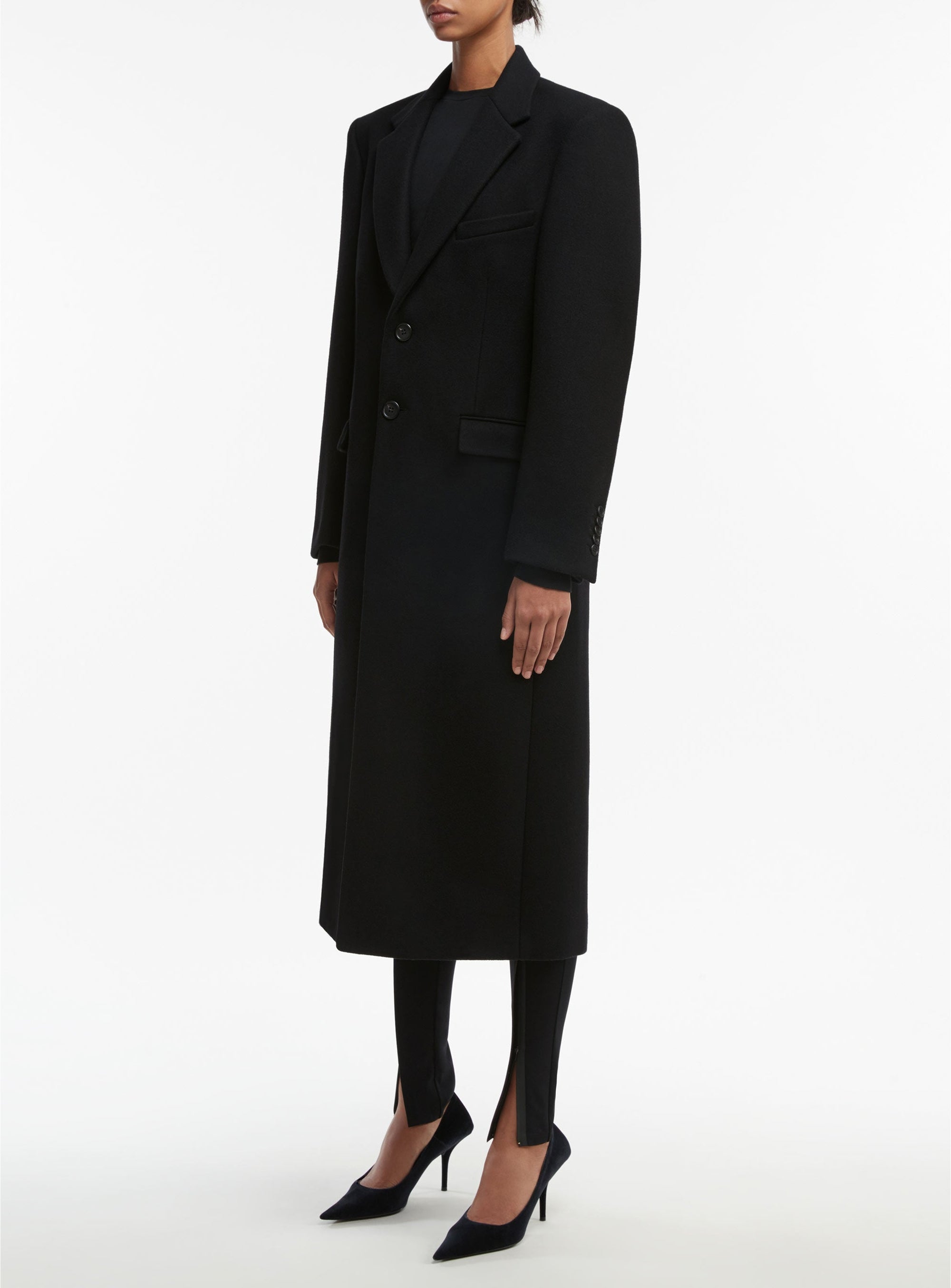 Manteau à simple boutonnage en laine - Black