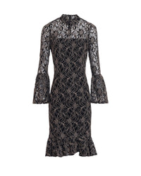 Sirius long-sleeved lace dress - Black