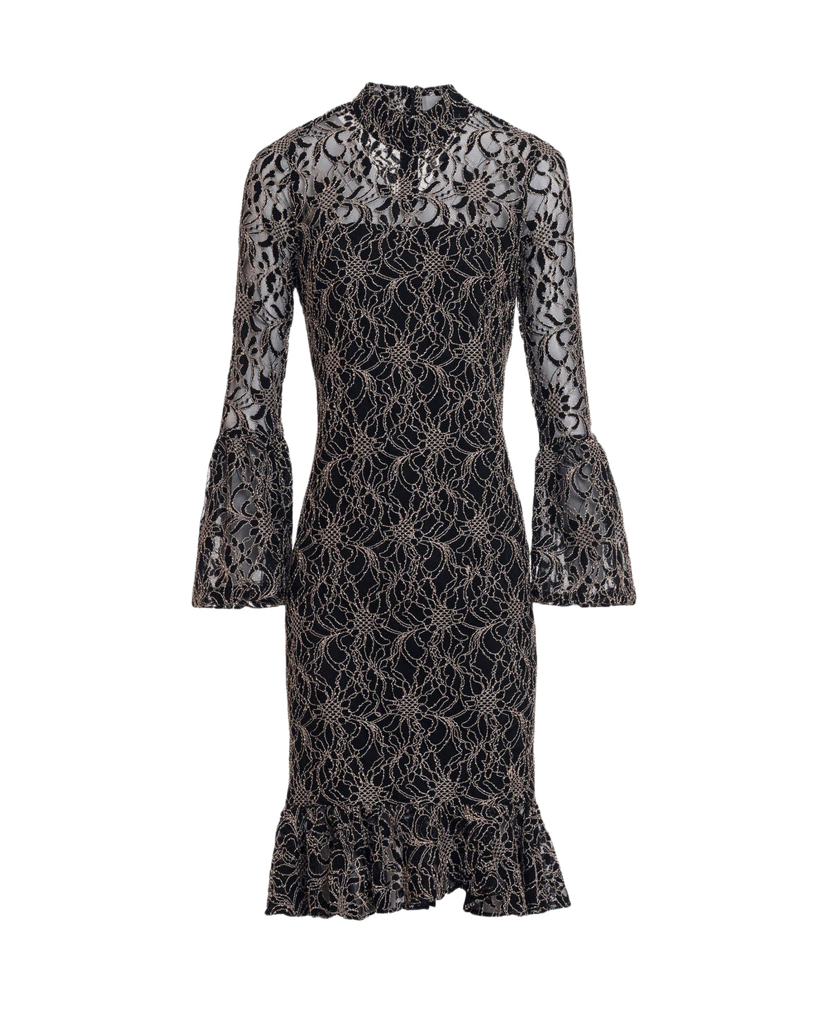 Sirius long-sleeved lace dress - Black