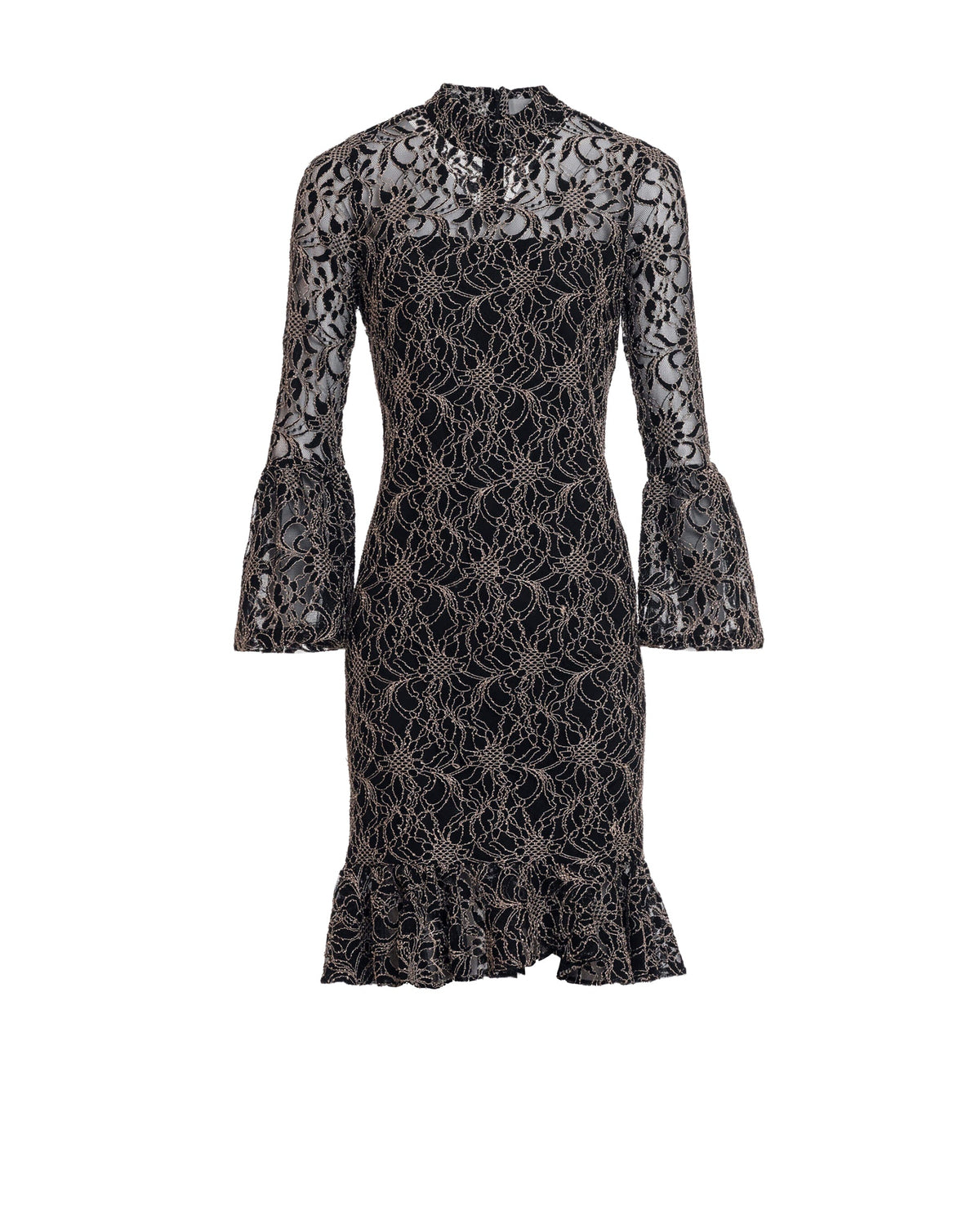 Robe Sirius à manches longues en dentelle - Black