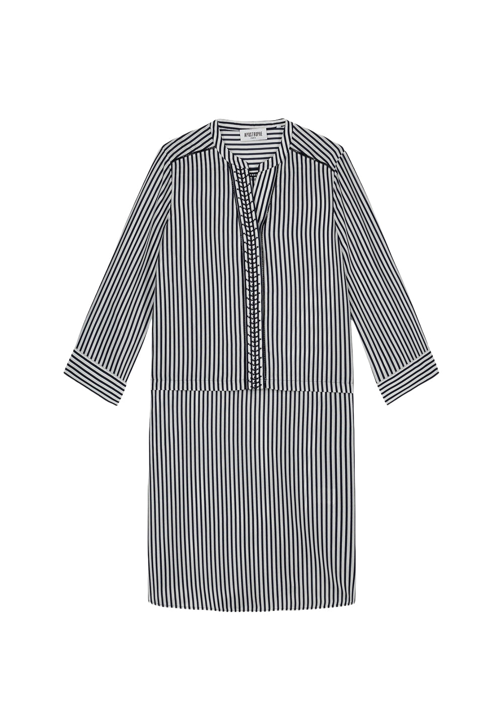 Robe courte à col mao en soie - Marine