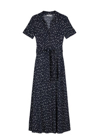 Robe longue à pois en soie - Marine