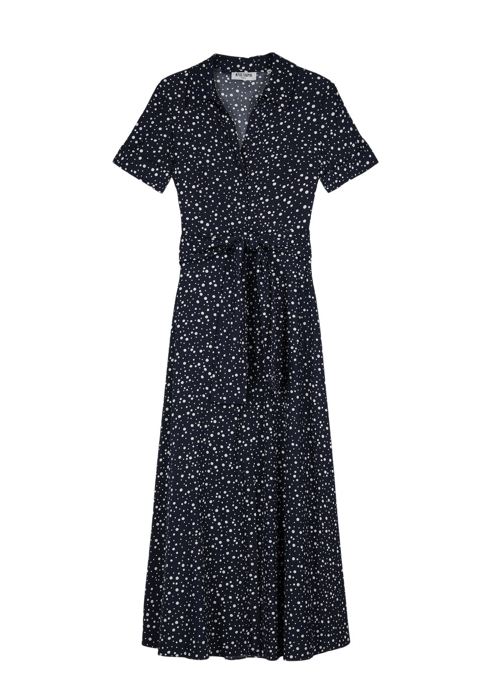 Robe longue à pois en soie - Marine