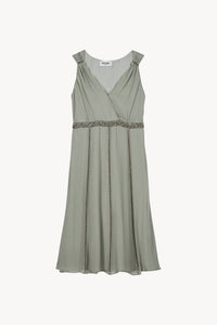 Robe courte col v broderie - Sauge