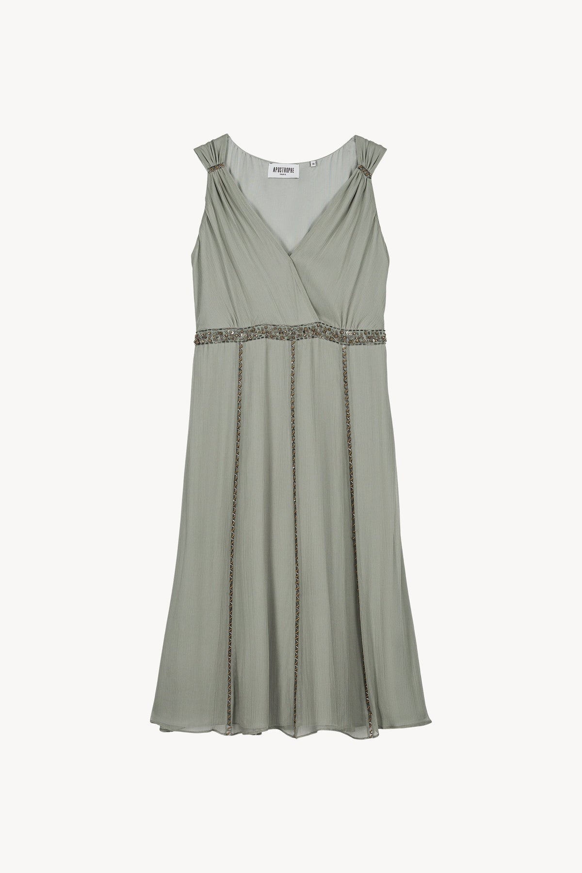 Robe courte col v broderie - Sauge