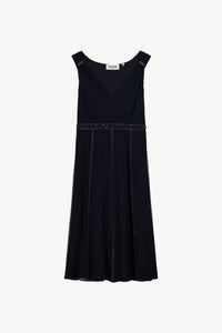 Robe courte col v broderie - Marine