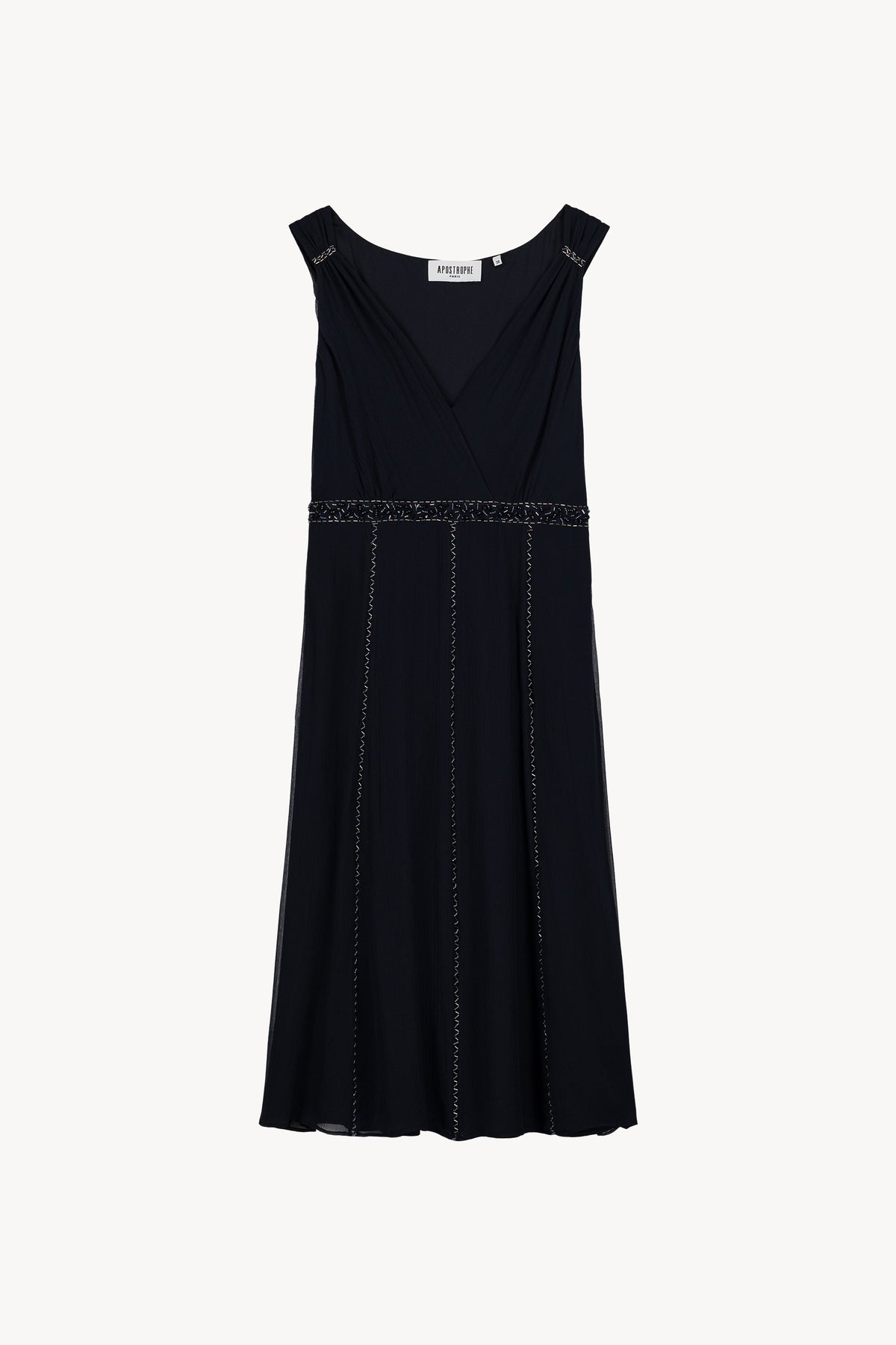 Robe courte col v broderie - Marine