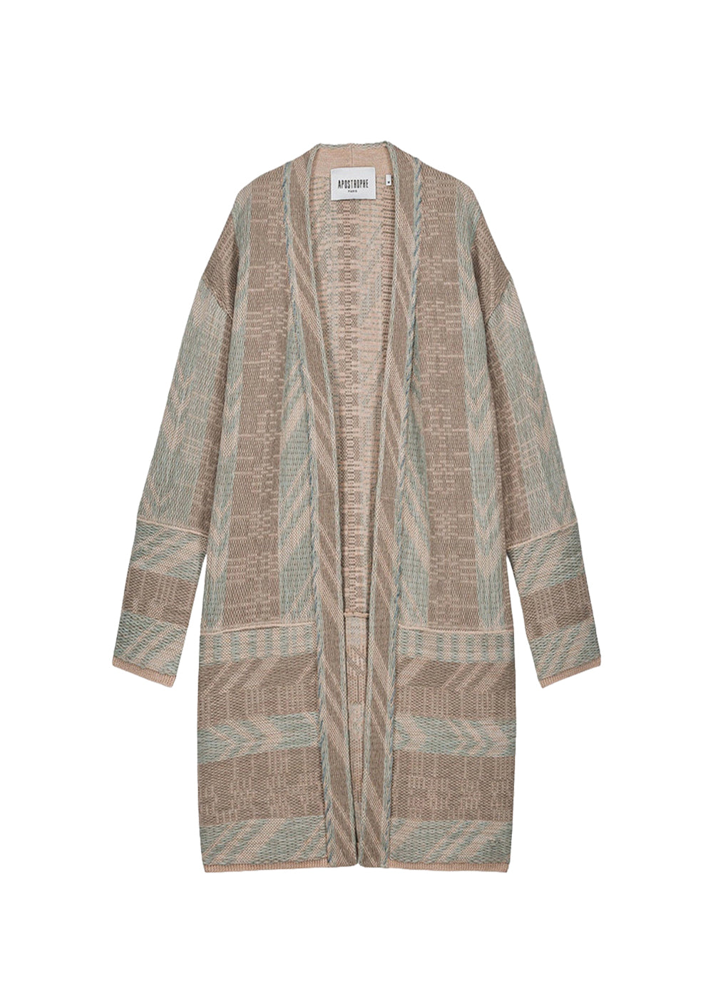 Geometric-print wool kimono coat - Light Beige