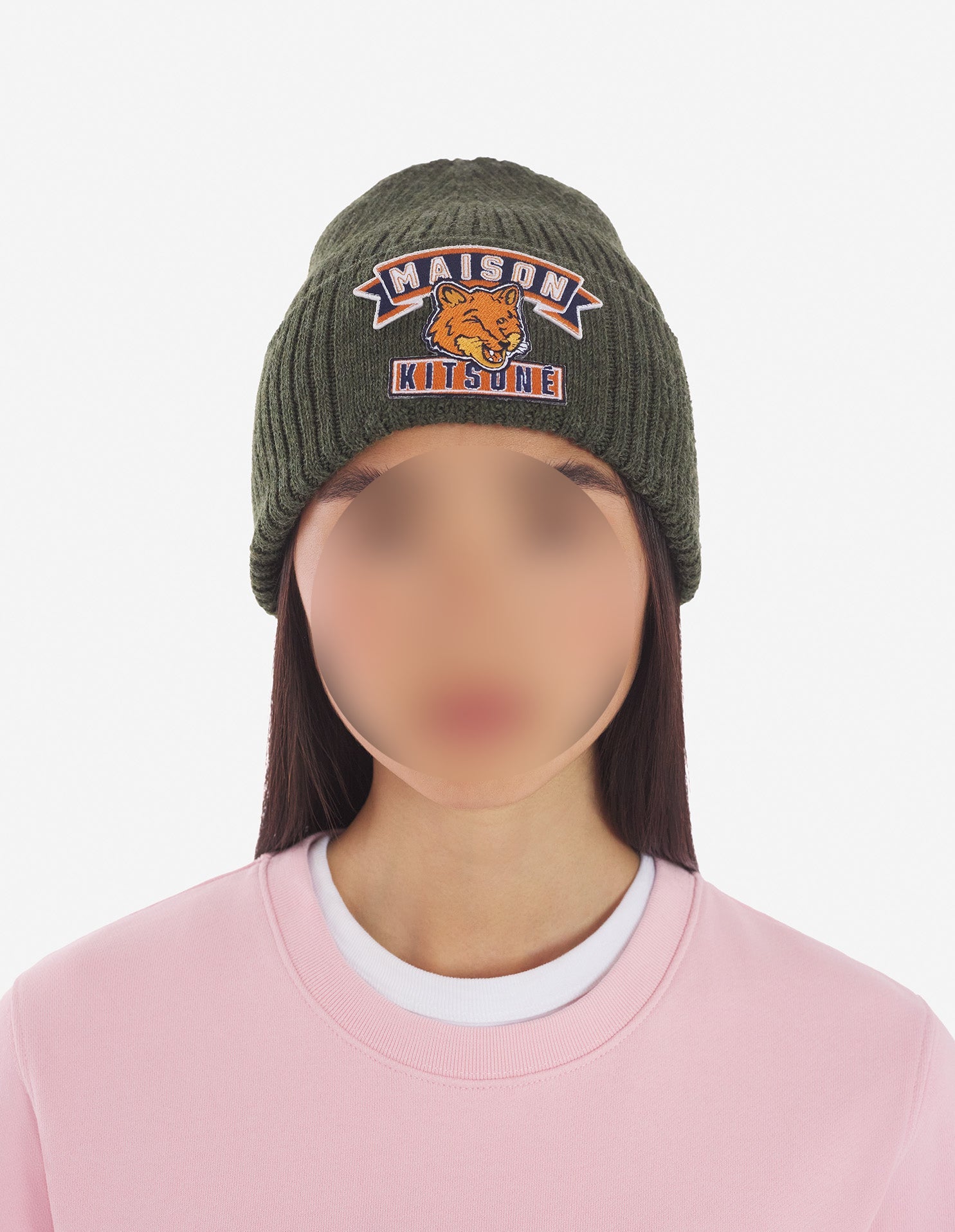 Beanie with wool crest - Khaki