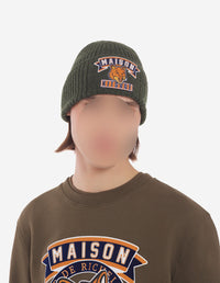 Beanie with wool crest - Khaki