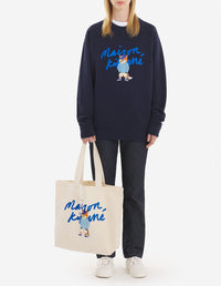Sweatshirt à col rond avec impression et inscription - Navy